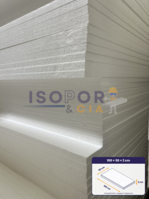 Placa de EPS 100x50x2cm - Isopor Antichamas - Isopor e Cia - Kit 40 Unidades