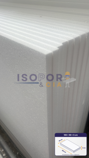 Placa de EPS 100x50x3cm - Isopor Antichamas - Isopor e Cia