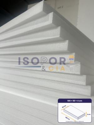 Placa de EPS 100x50x4cm - Isopor Antichamas - Isopor e Cia